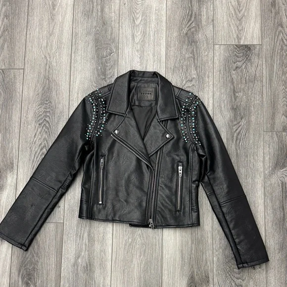 Blank NYC Black Vegan Leather Jacket with Studded Details - Picture 1 of 5